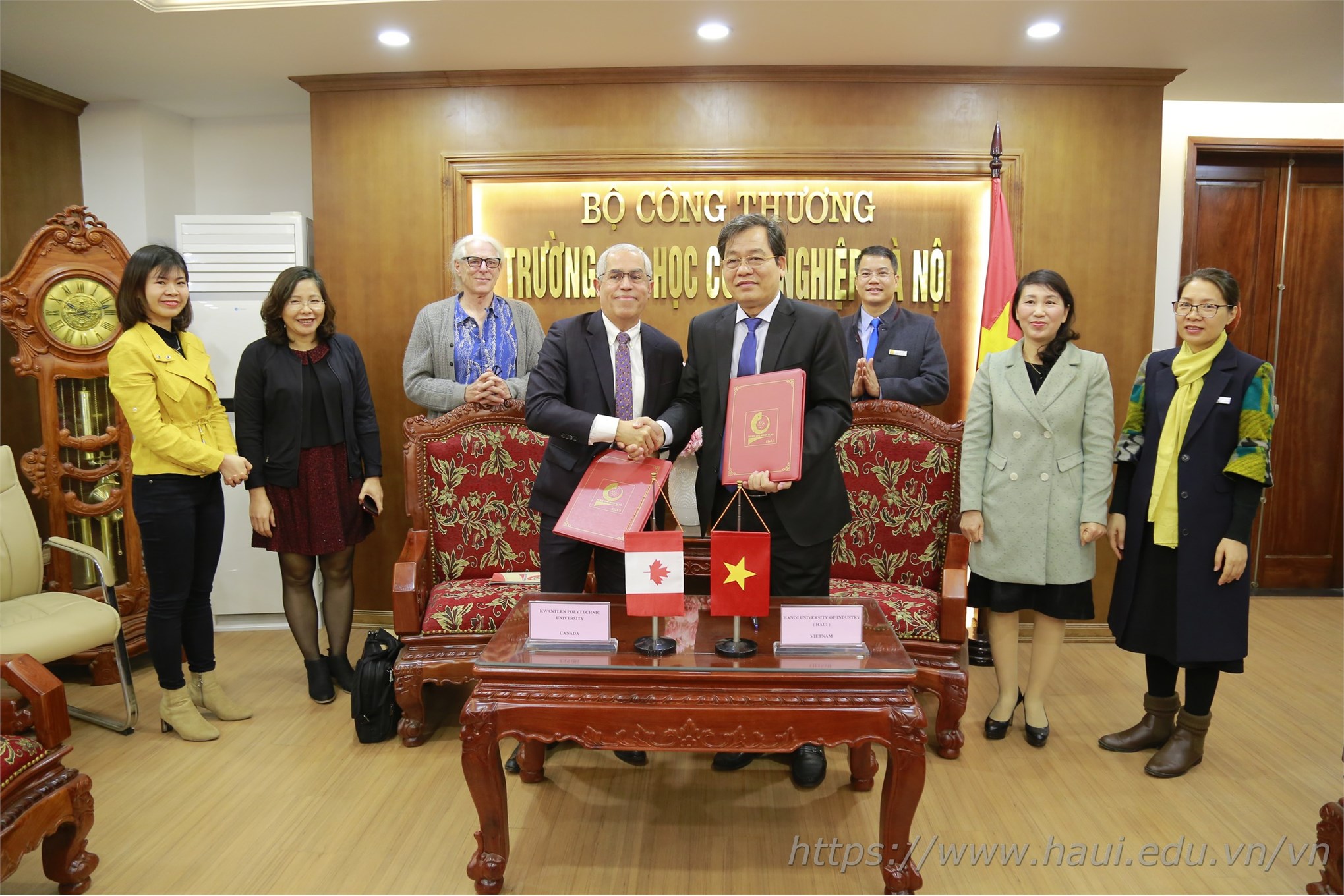 MOU signing ceremony between Hanoi University of Industry and Kwantlen University of Science and Technology, Canada