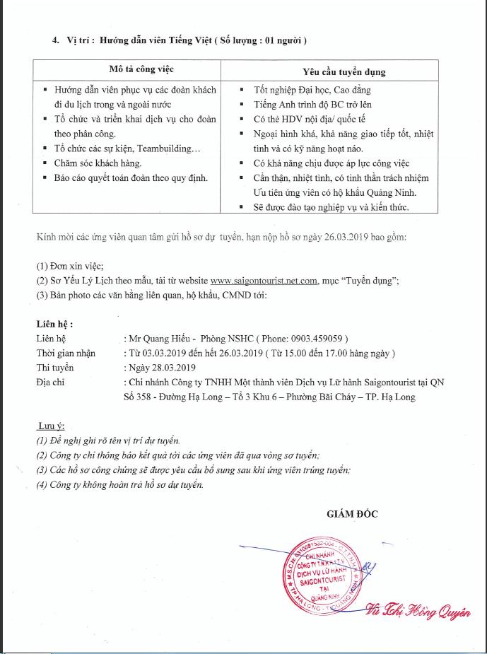 Công ty Sài Gòn Tourist tuyển dụng