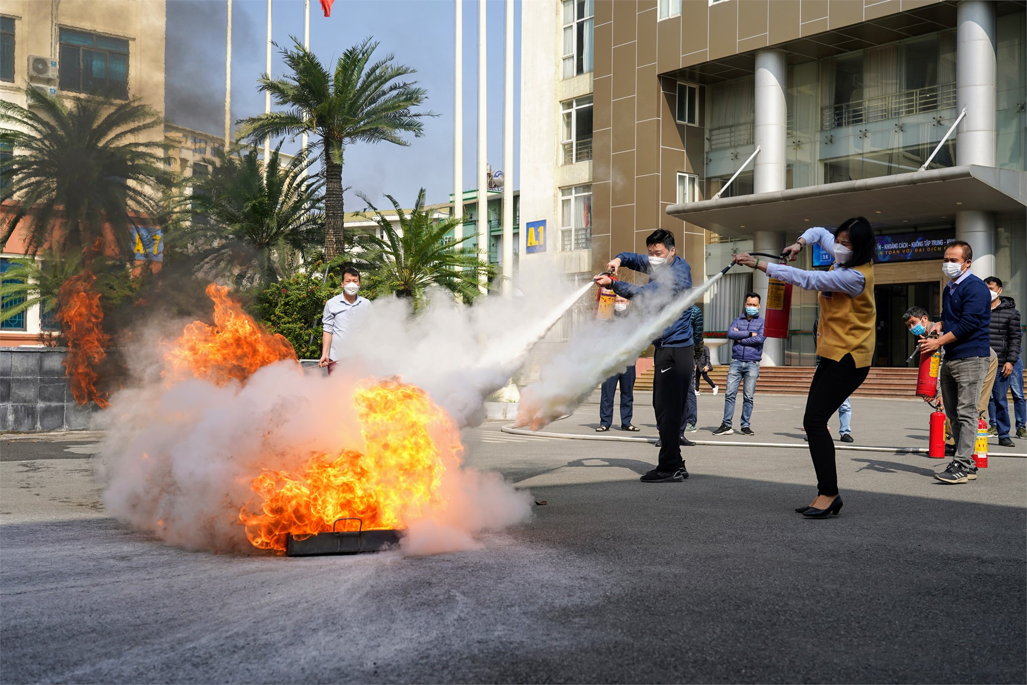HaUI Fire Prevention and Fighting Team prepares for a practice drill