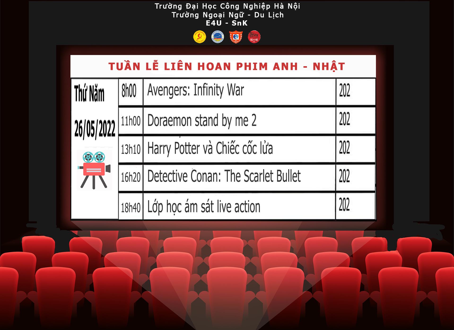 `Rạp chiếu phim mini` - Tuần lễ liên hoan phim Anh - Nhật tại trường Ngoại ngữ - Du lịch