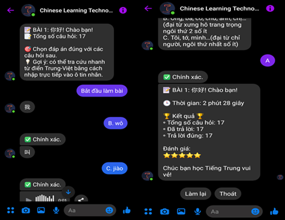 Chatbot Messenger – A platform to learn Chinese vocabulary at elementary and intermediate levels