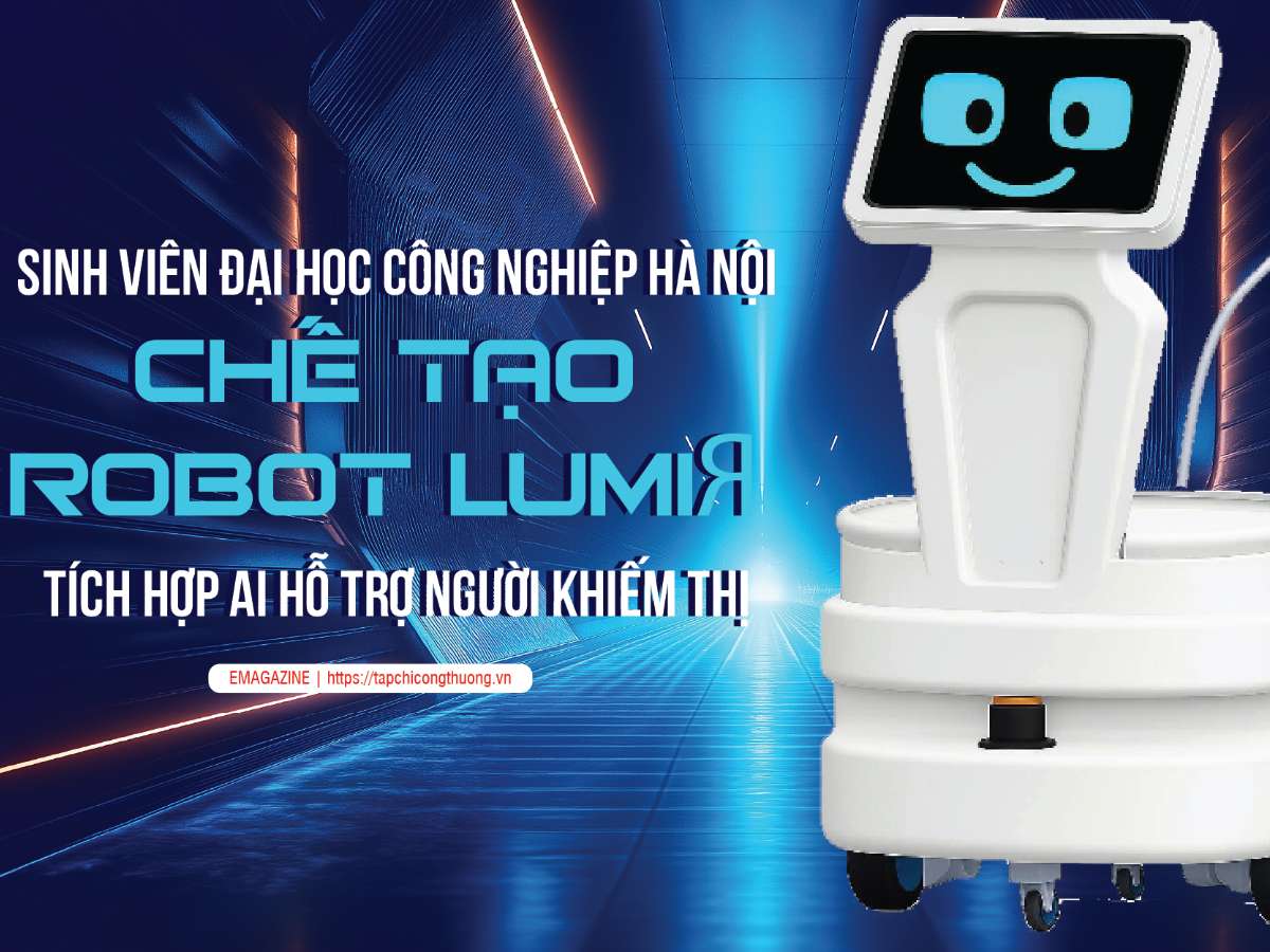 [tapchicongthuong] Sinh viên Đại học Công nghiệp Hà Nội chế tạo robot LumiЯ tích hợp AI hỗ trợ người khiếm thị