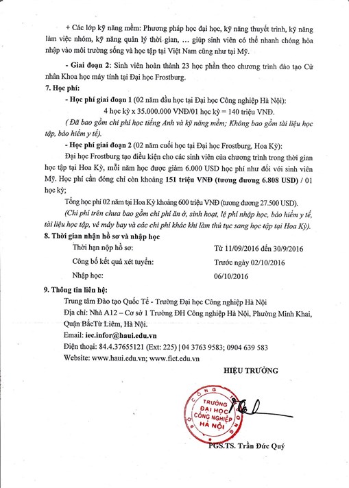 Thông báo tuyển sinh Chương trình liên kết đào tạo cấp bằng Cử nhân Khoa học máy tính giữa Trường Đại học Công nghiệp Hà Nội và Đại học Frostburg (Hoa Kỳ)