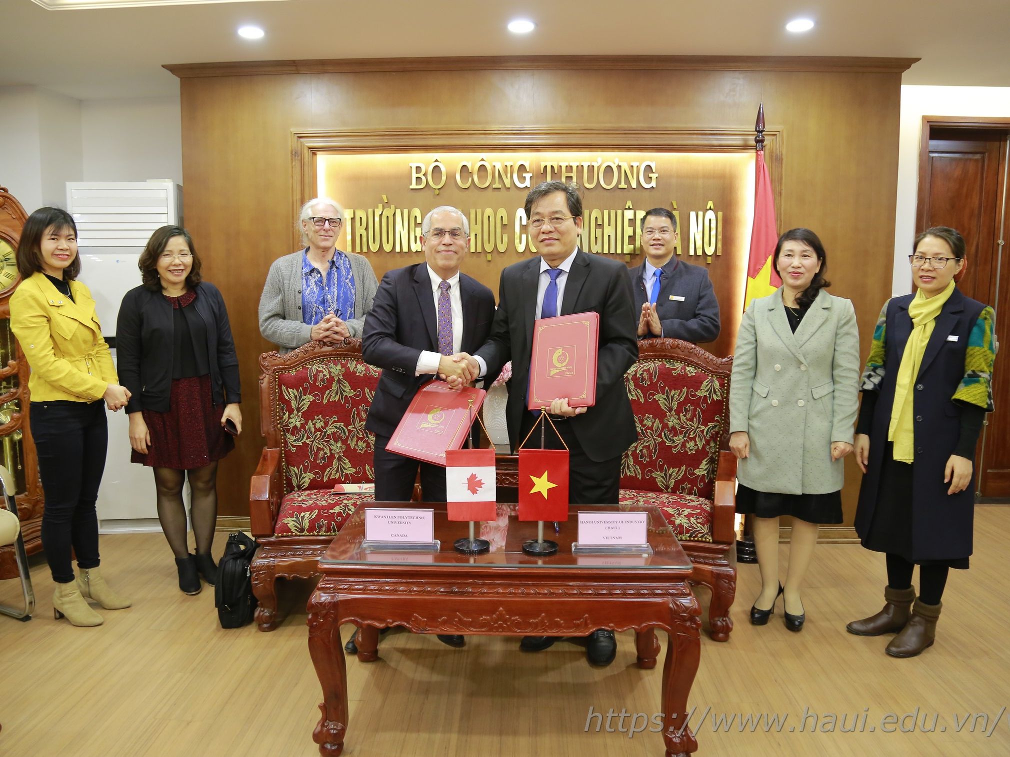 MOU signing ceremony between Hanoi University of Industry and Kwantlen University of Science and Technology, Canada