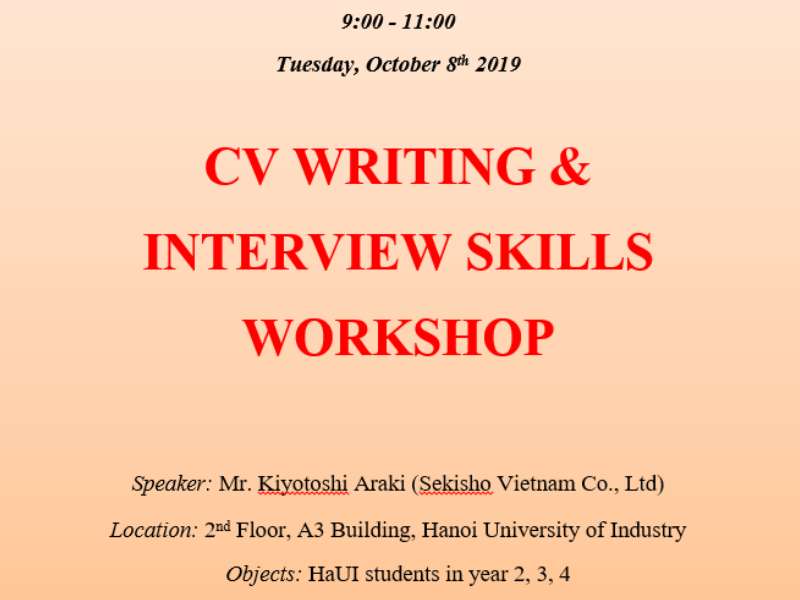 Sekisho Vietnam Orientation Workshop on training students on CV writing, interviewing skills for a Job at Japanese enterprises