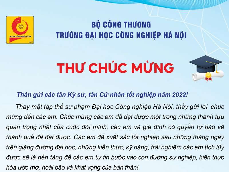 Thư chúc mừng tân cử nhân, tân kỹ sư năm 2022 của Hiệu trưởng